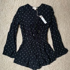 Black Print Long-Sleeve Lovestitch Romper